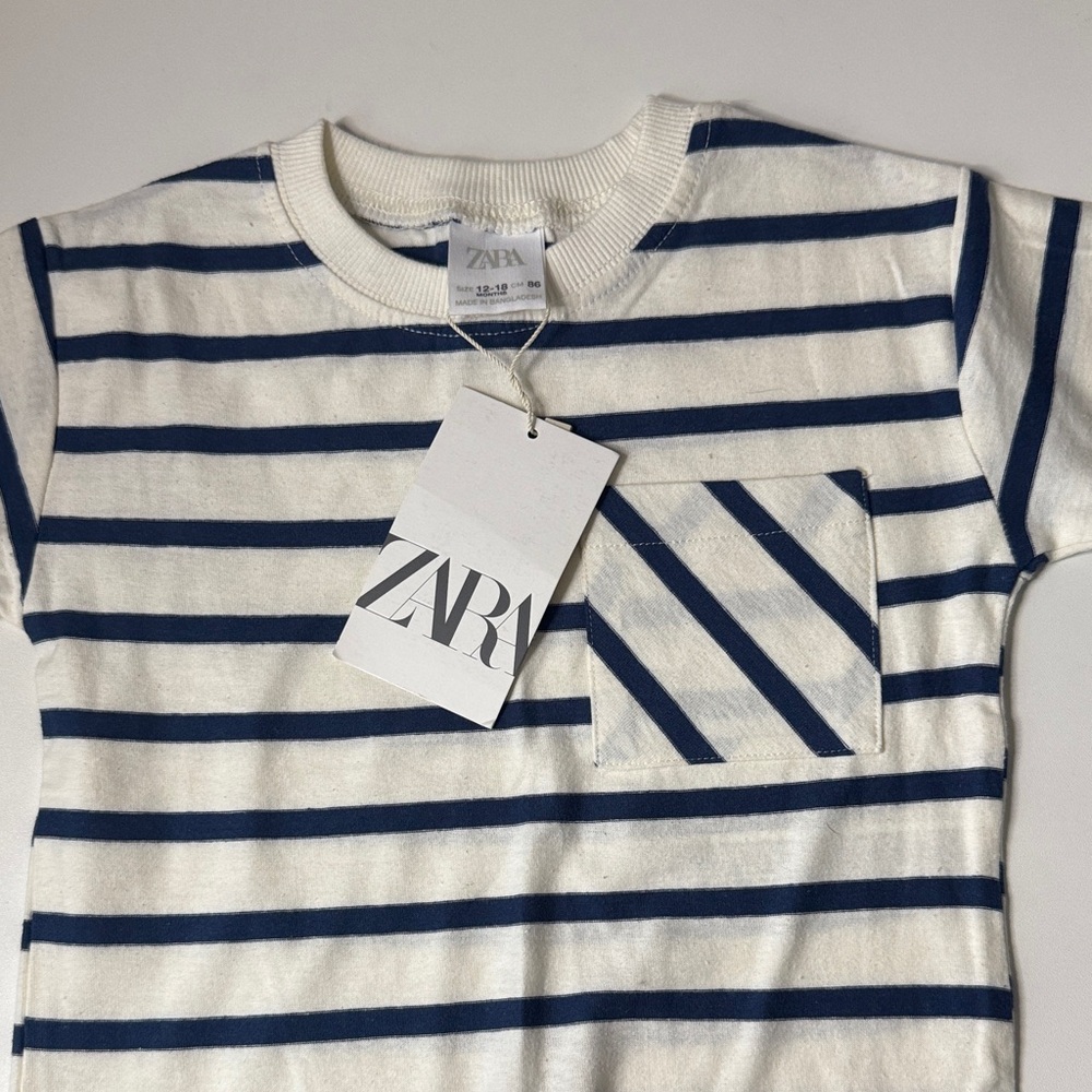 Zara Kids Graphic and Striped Tees - White and Navy - Picture 4 of 5